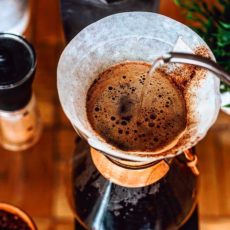 Pour-over brewing fresh Love Coffee