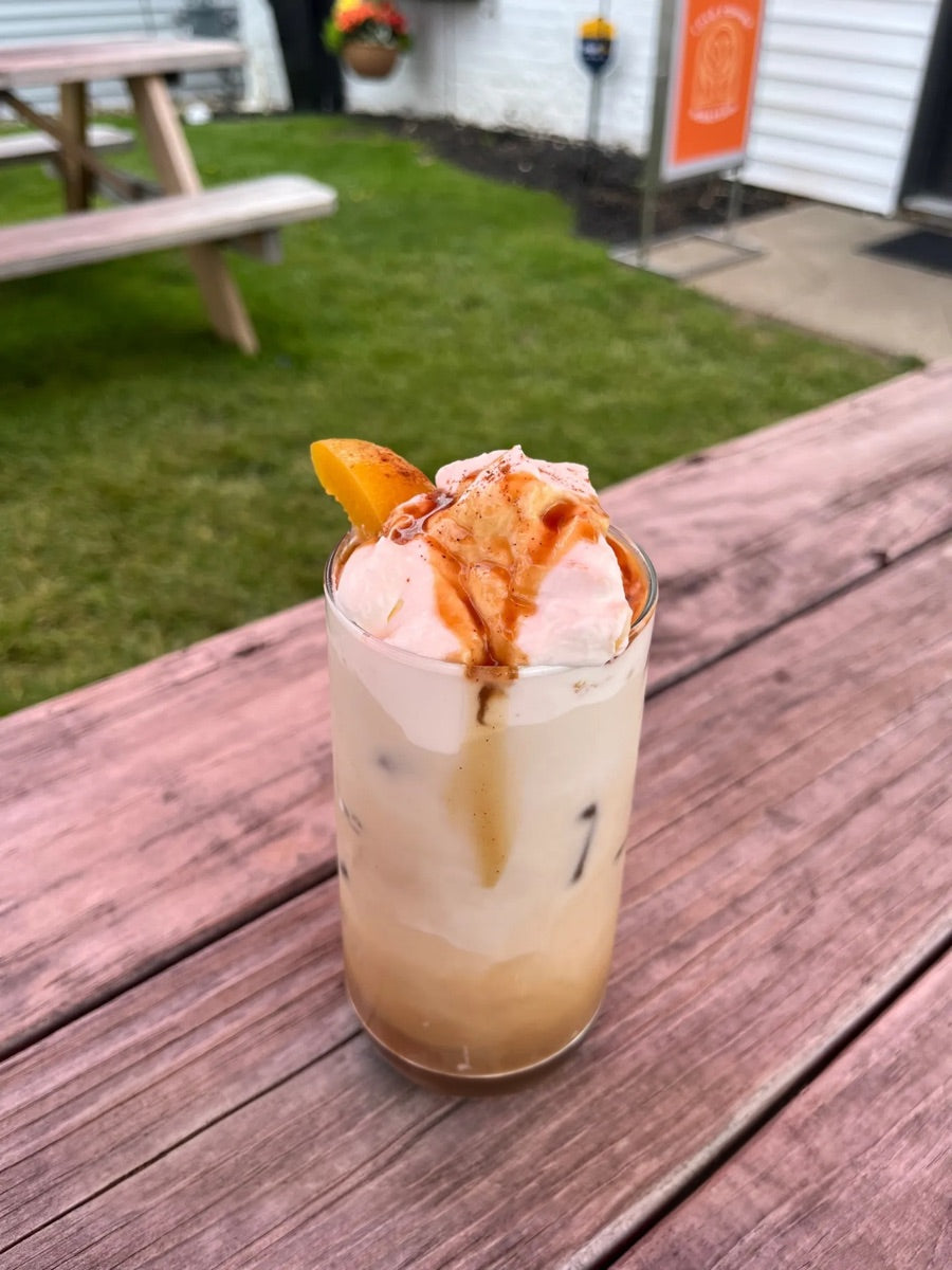 Peach Cobbler chai latte from Love Coffee Roasters